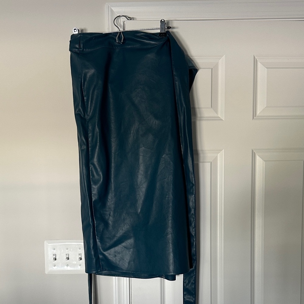 Elegant teal Faux Leather Wrap Skirt never fully dressed